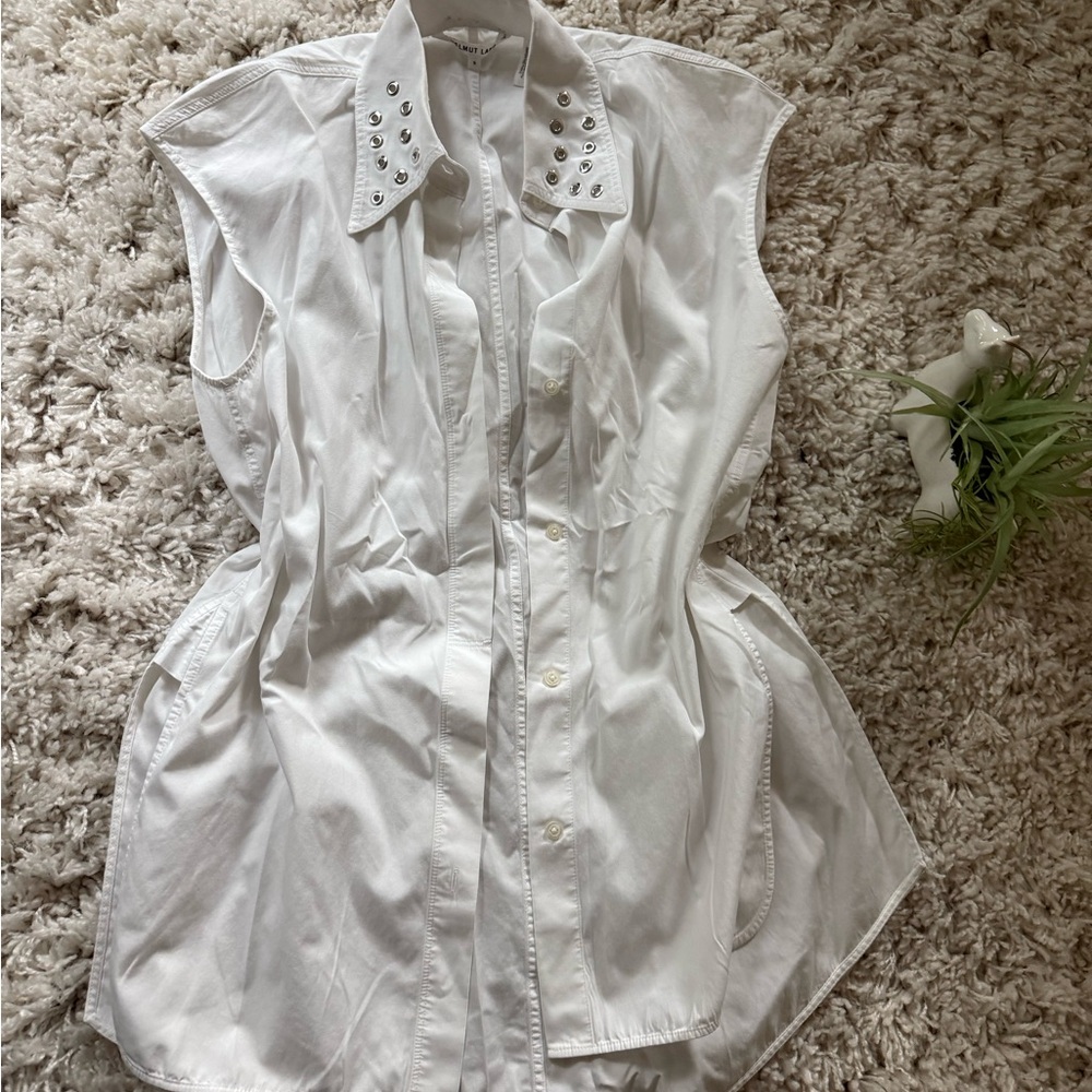 Helmut Lang White Studded Button Down Shirt
